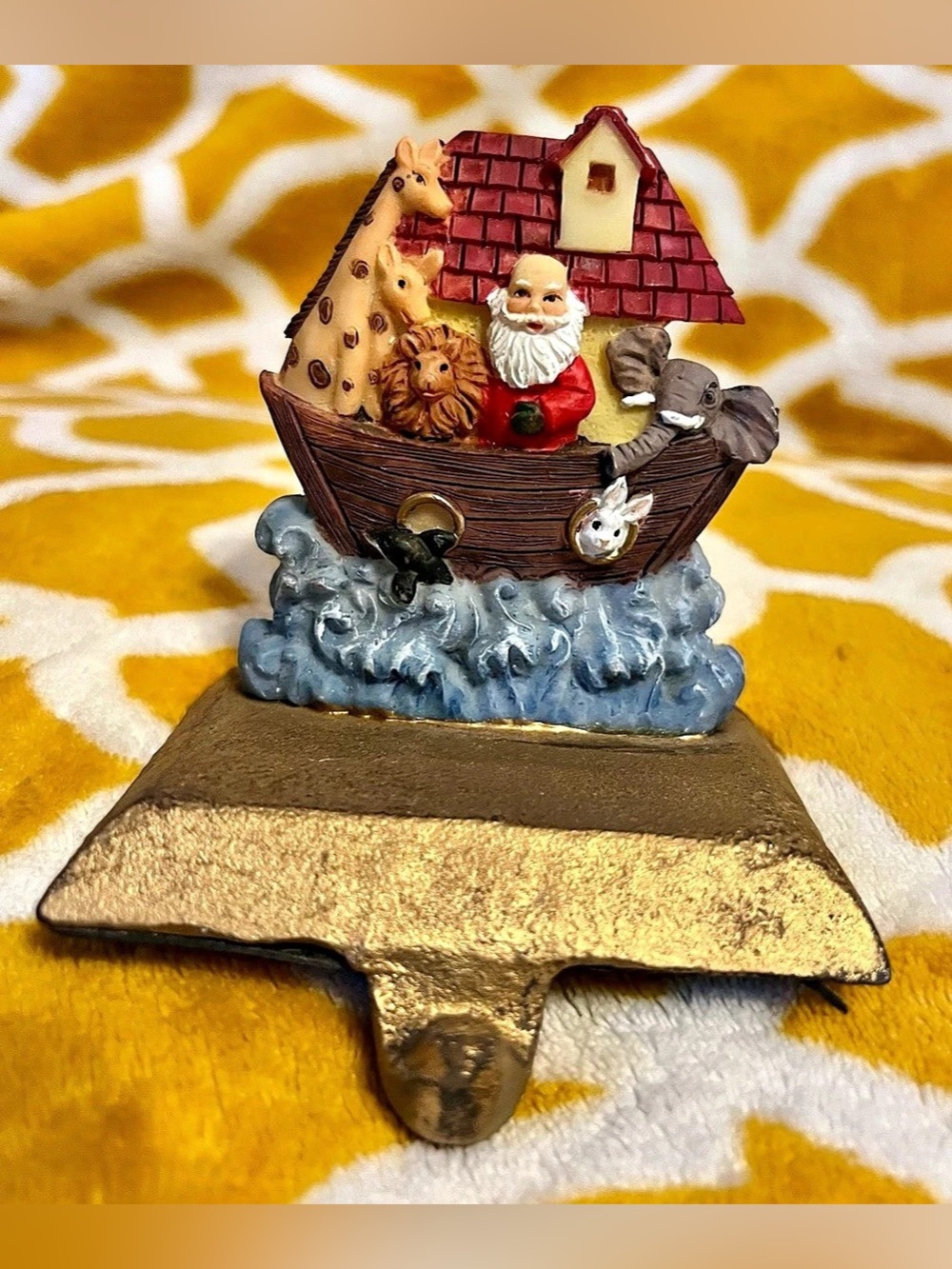 Christmas Stocking Hanger Santa Noah's Ark Brown Gold
